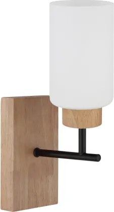 Globo 15977W Fali lámpa, fém sötét tölgy, fém matt fekete, üveg matt fehér, fényirány: felfelé, SzxM: 100x310mm, Mélység: 180mm, 1x E27 60W 230V izzó nélkül