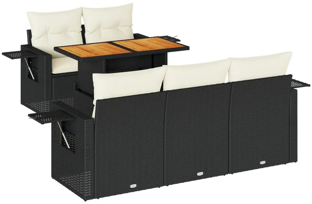 6 részes fekete polyrattan kerti ülőgarnitúra párnákkal