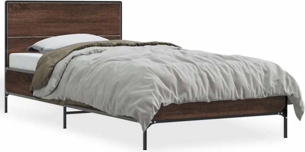 vidaXL barna tölgyszínű szerelt fa és fém ágykeret 75 x 190 cm