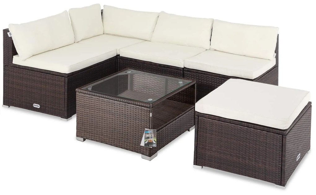 Casaria® Kerti rattan szett Rouen - barna/krém párnák