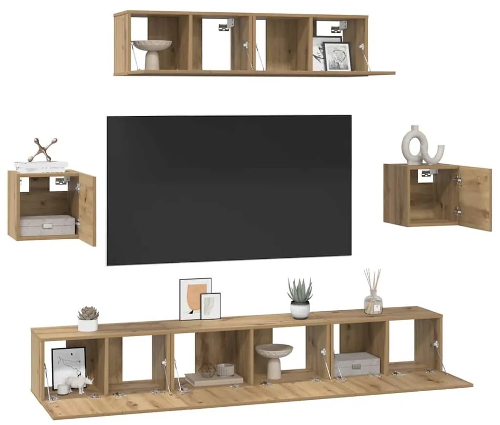 TV szekrény garnitúra 7 pcs kézműves tölgy 80 x 30 x 30 cm