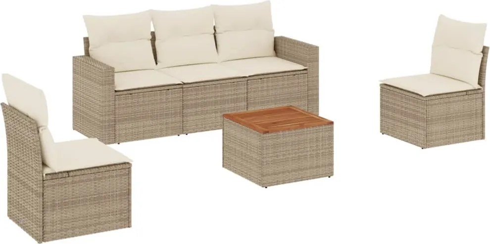 vidaXL 6 részes bézs polyrattan kerti ülőgarnitúra párnával