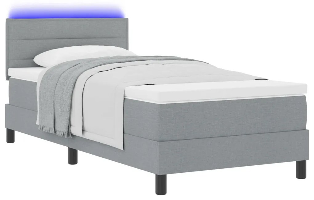 Boxspring Ágy Mattal & LED Világítással Szürke 90x190 cm Szövet