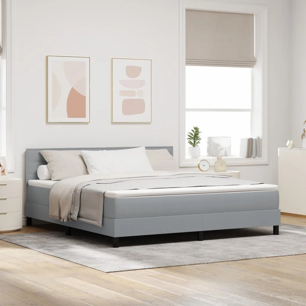 Boxspring ágy matraccal, világosszürke, 180x200 cm, szövet