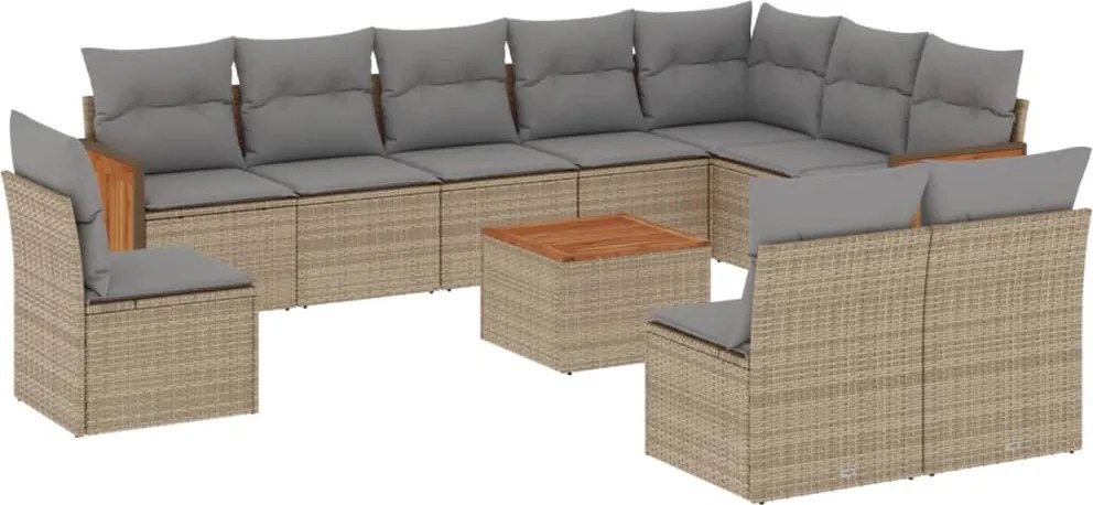 vidaXL 11 részes bézs polyrattan kerti ülőgarnitúra párnákkal
