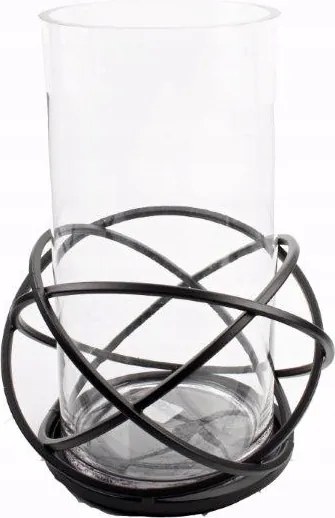 Gyertyatartó Fém Üveg Fekete Futár 9,90