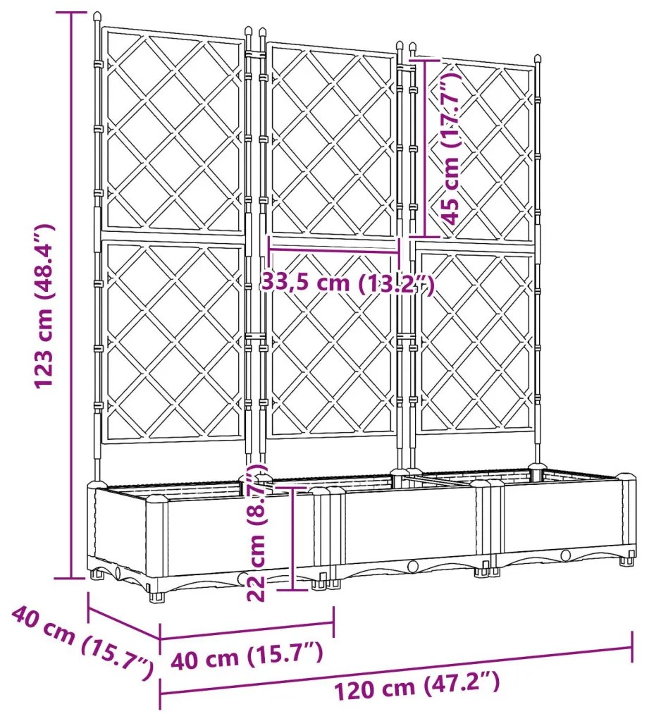 Kertész cserép rácsos változattal 3 pcs Világosszürke