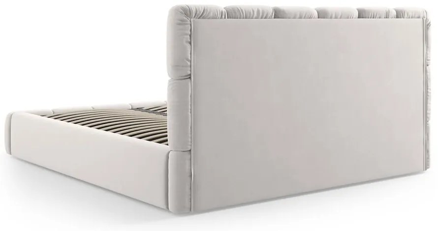 Világosszürke bársony kárpitozott ágyneműtartós franciaágy ágyráccsal 200x200 cm Bellis – Micadoni