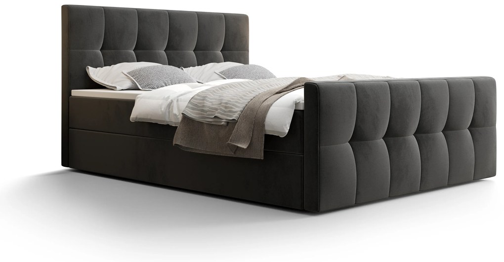 Franciaágy  Boxspring 180 cm Macheta (sötétszürke) (matraccal és tárolóhellyel). 1046728
