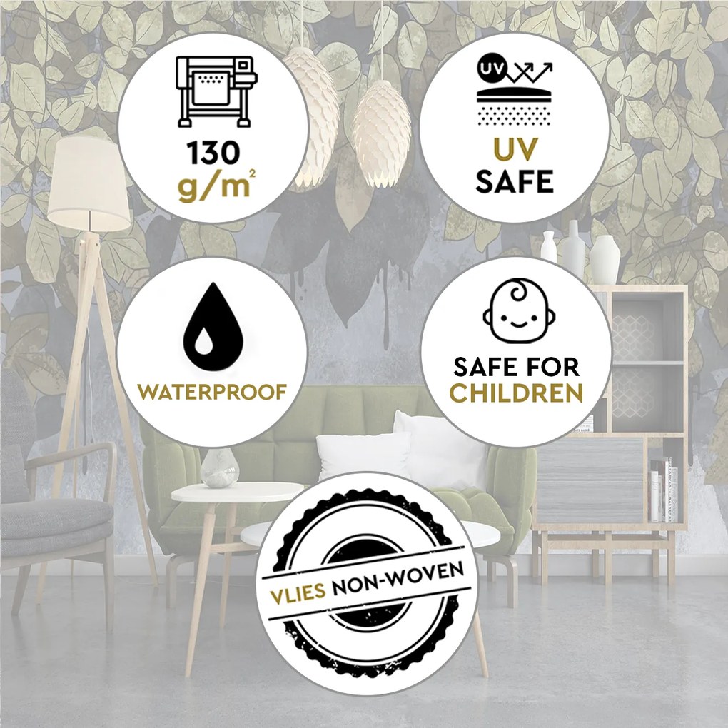 Gario Fotótapéta Sápadt levelek beton alapon Anyag: Vlies, Méret: 450 x 315 cm