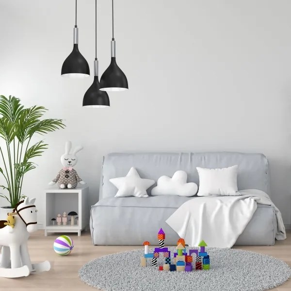 Csillár zsinóron NOAK 3xE27/15W/230V fekete/króm