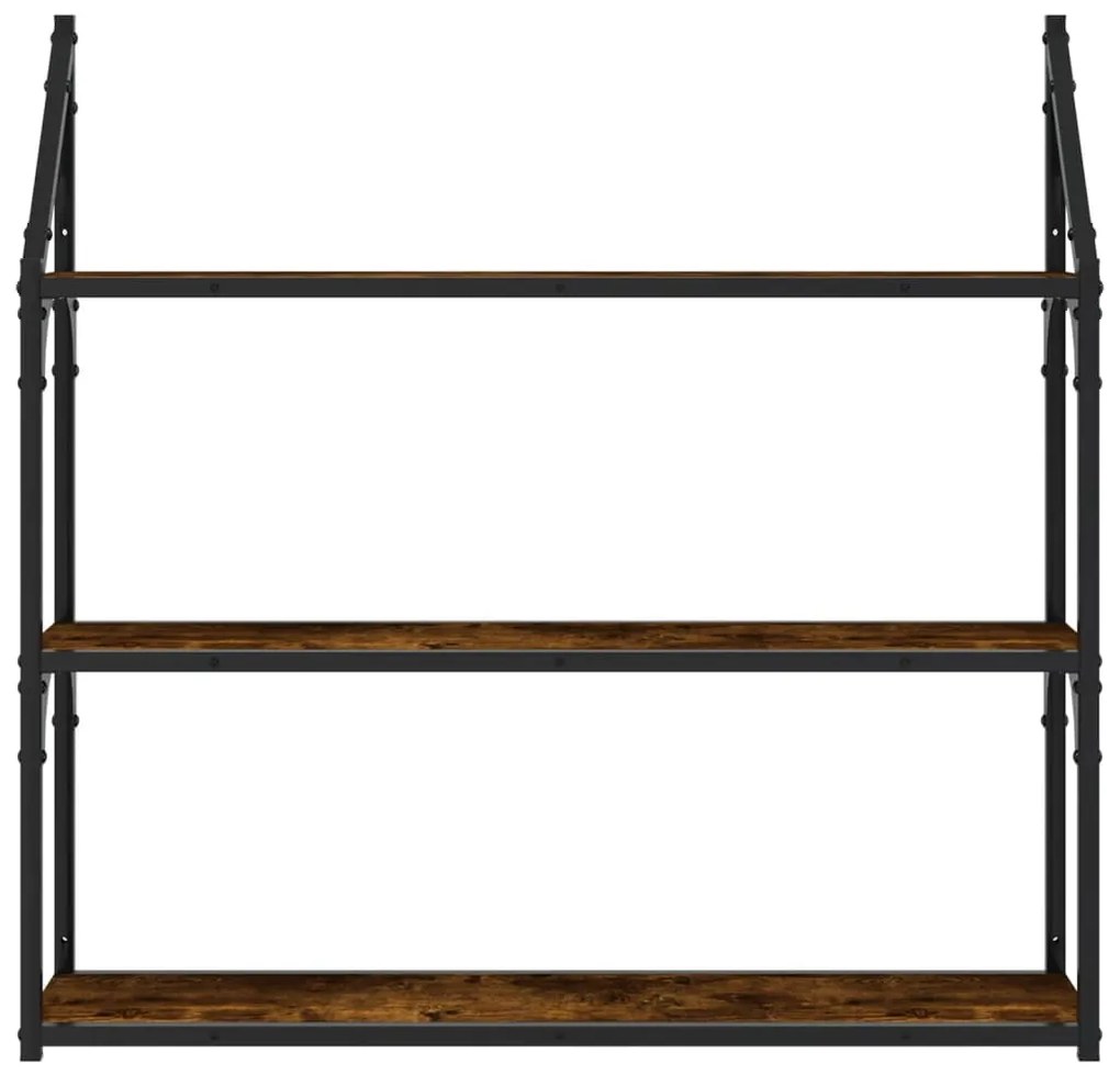 3 szintes füstös sonoma színű szerelt fa fali polc 80x21x78,5cm