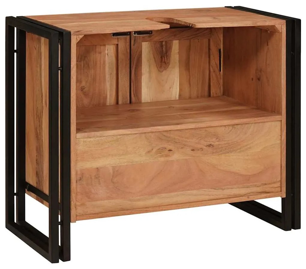 Fürdőszobai mosdószekrény 71 x 33 x 58 cm Tömör akácfa és vas