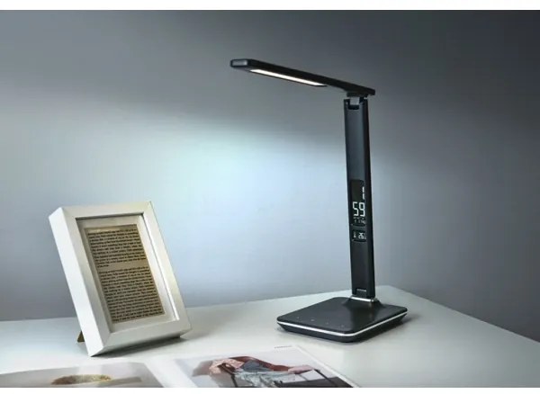 Immax 08930L - LED Szabályozható asztali lámpa kijelzővel KINGFISHER LED/9W/230V/12V fekete