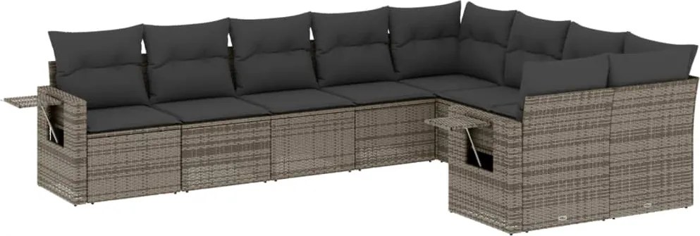 vidaXL 9 részes szürke polyrattan kerti ülőgarnitúra párnákkal