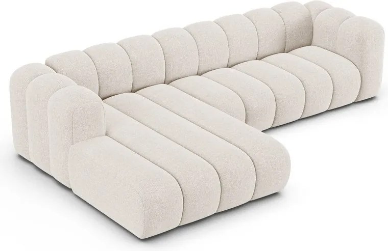 Krémszínű zsenília sarokkanapé (bal oldali-heverő résszel) Lupine – Micadoni