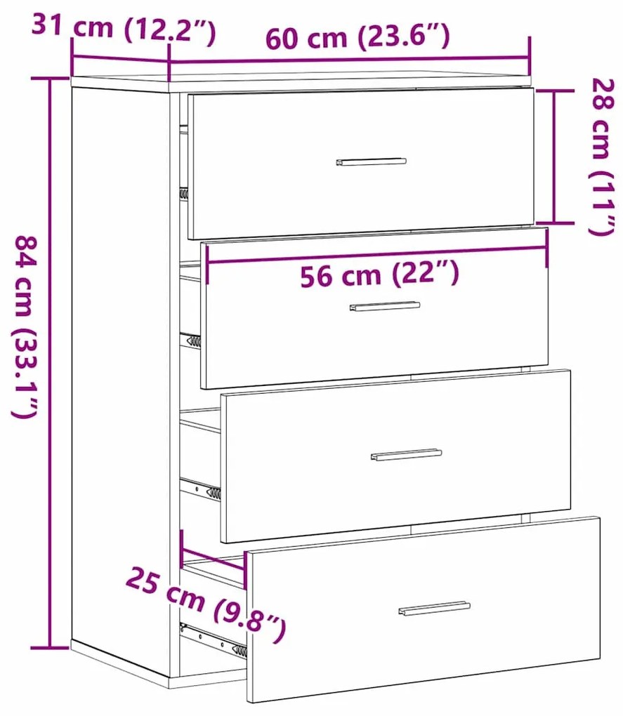 Széf fiókkal kézműves tölgy 60 x 39 x 80 cm Faanyag