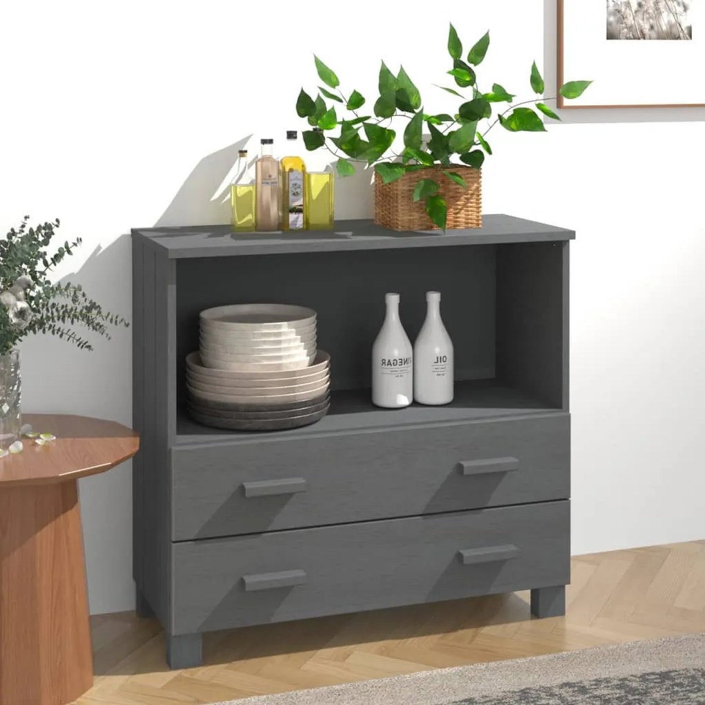 HAMAR sötétszürke tömör fenyőfa tálalószekrény 85 x 35 x 80 cm