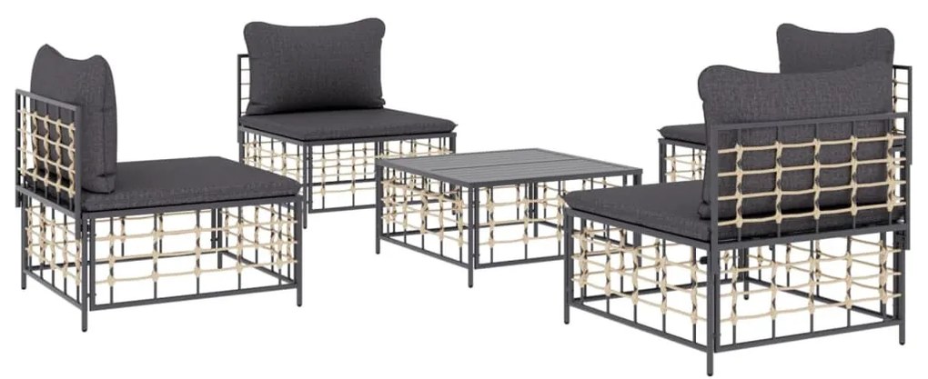 5 részes antracitszürke polyrattan kerti ülőgarnitúra párnákkal