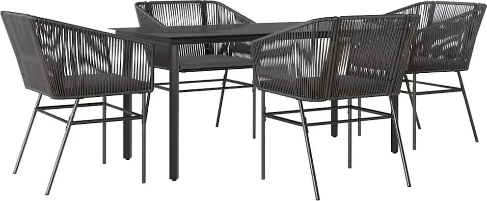 vidaXL 5 részes fekete polyrattan üveg kerti étkezőgarnitúra párnákkal