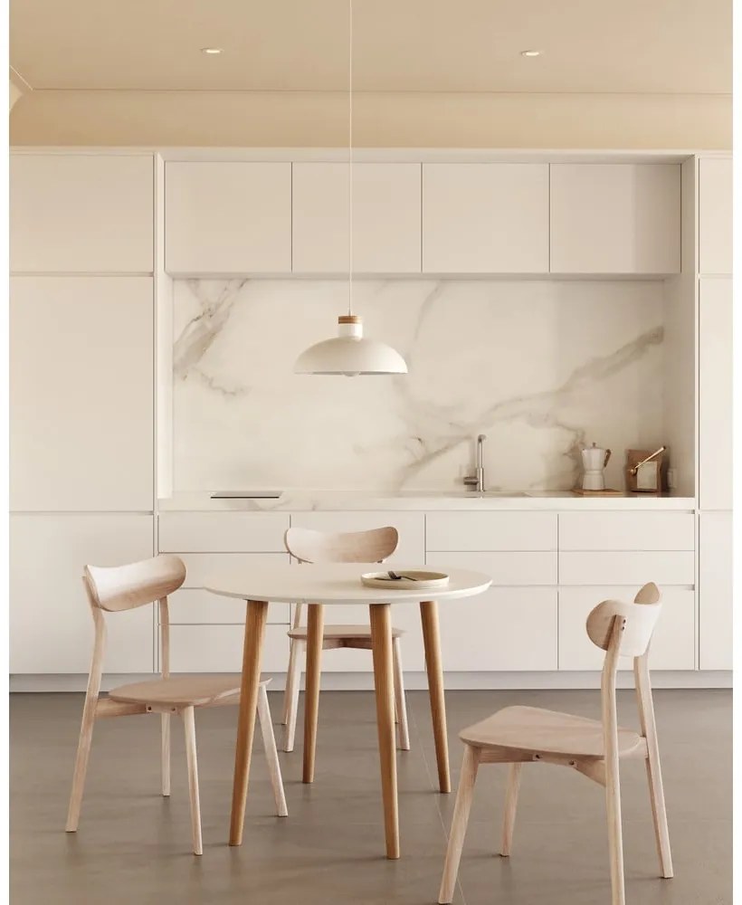 Fehér kerek bővíthető étkezőasztal fehér asztallappal ø 90 cm Oqui – Kave Home