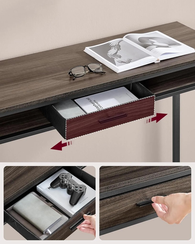 Bárasztal, magas konzolasztal töltőállomással és szövet fiókkal, barna