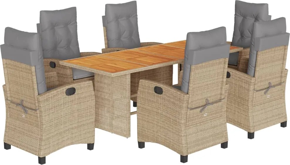vidaXL 7 részes vegyes bézs polyrattan kerti étkezőgarnitúra párnákkal