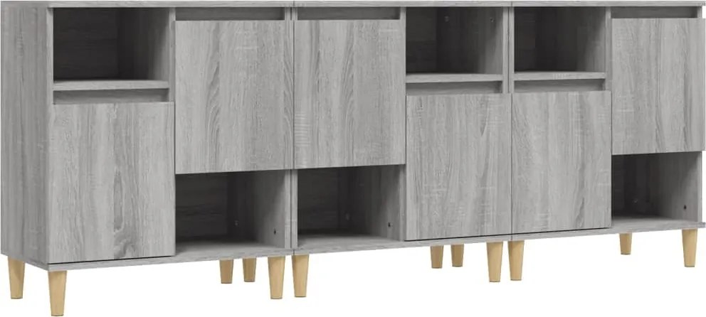 vidaXL 3 db szürke sonoma színű szerelt fa tálalószekrény 60x35x70 cm