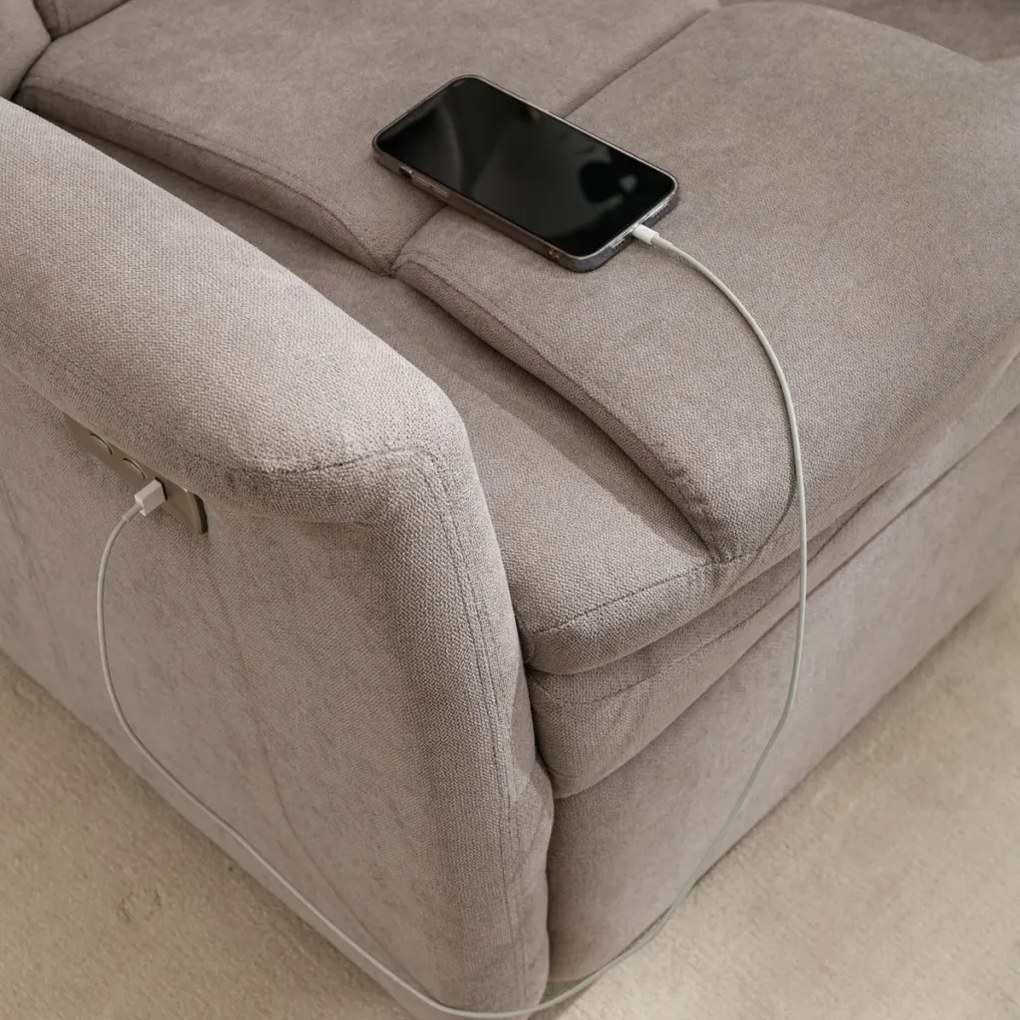 TV és relaxációs fotel elektromos vezérléssel, ezüst szövetkárpitozással. Raktárról