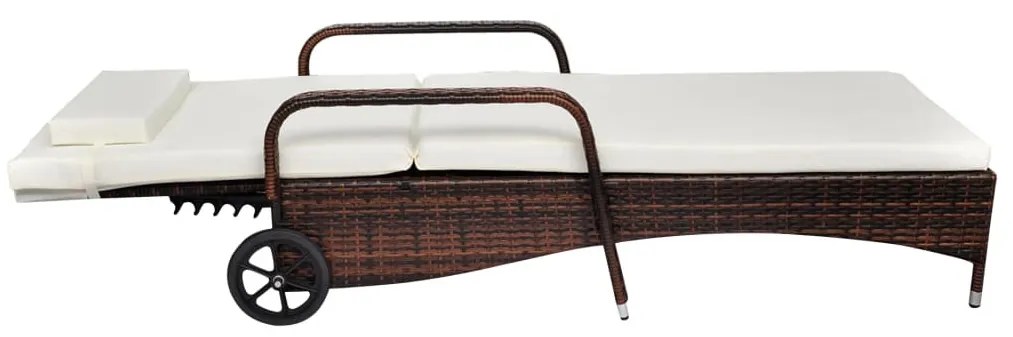 Barna polyrattan napozóágy kerekekkel