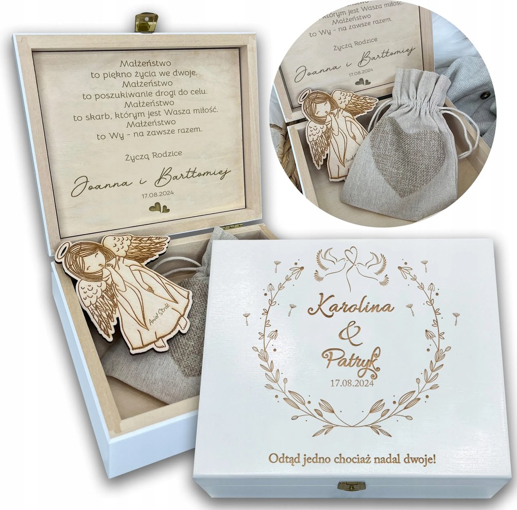 Esküvői Ajándék Pénzdoboz Esküvő A Szülőktől Fa Fehér Gravírozás