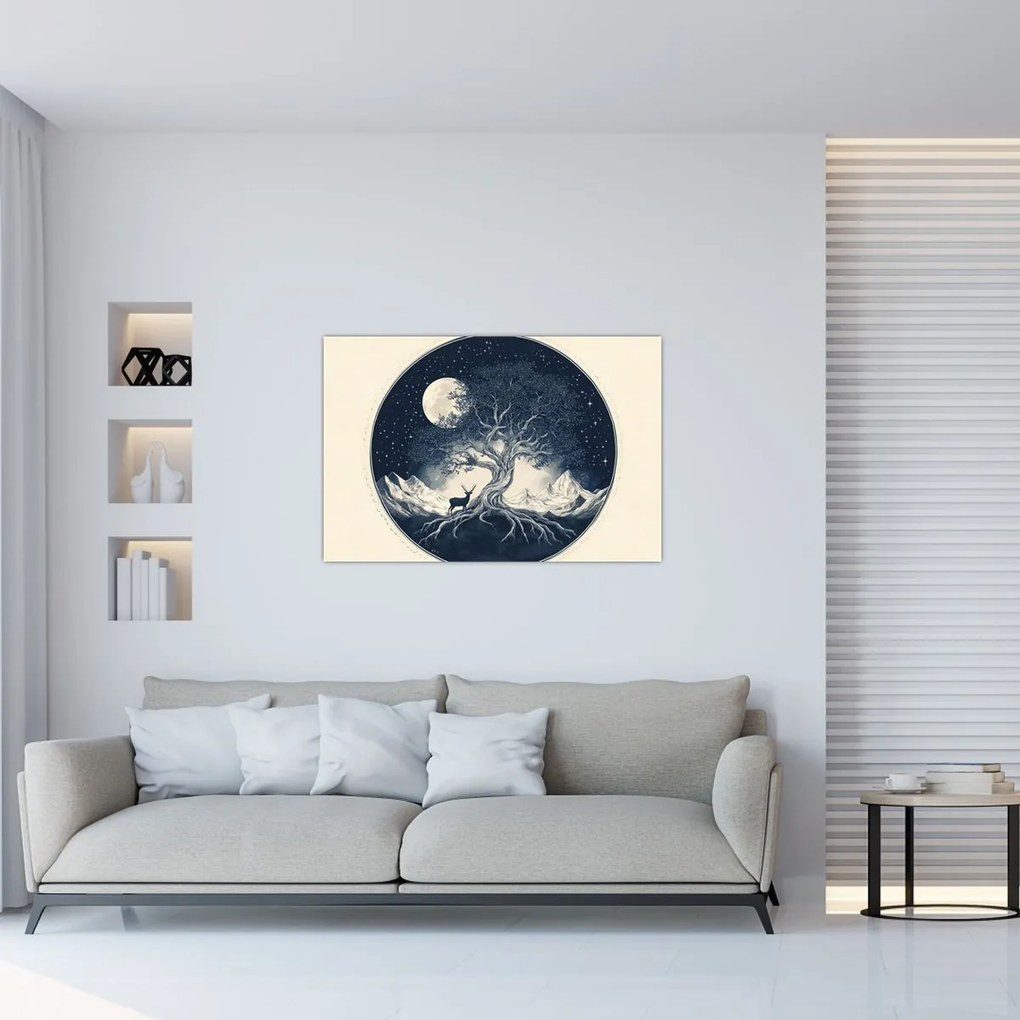 Kép – Mágikus fa szarvassal I. (90x60 cm)