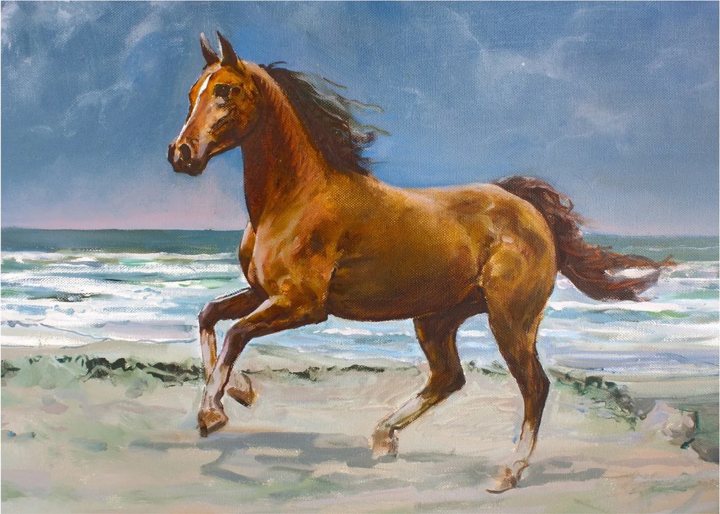 Egy ló képe a tengerparton (üvegen) (70x50 cm)