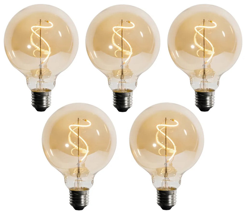 5 darabos E27 szabályozható LED spirál izzószálas G95 4W 270 lm 2200K