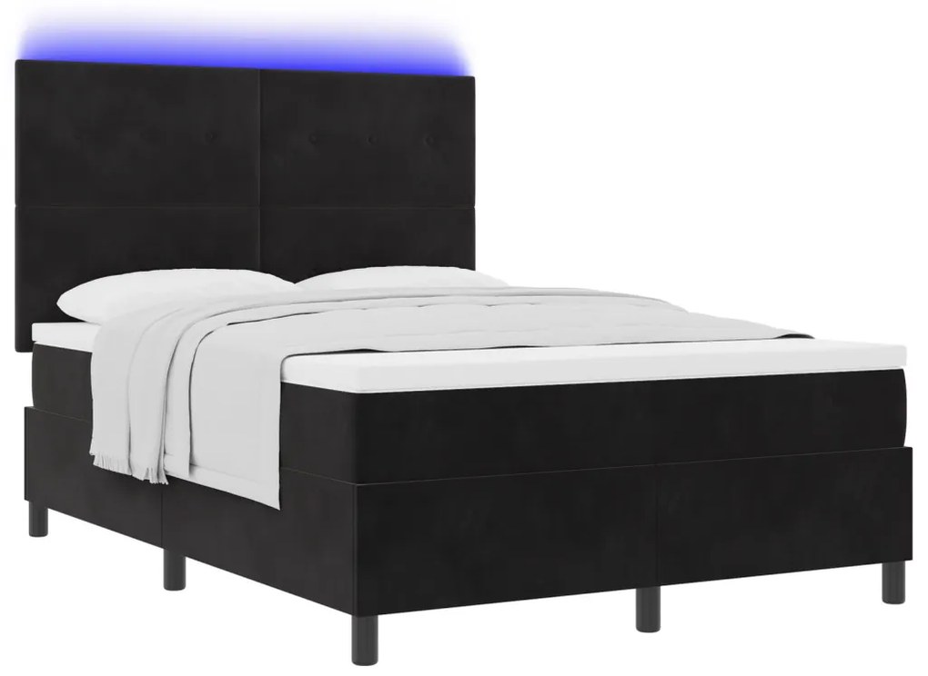 Boxspring Ágy Matraccal és LED Fekete 160x200 cm Bársonyos