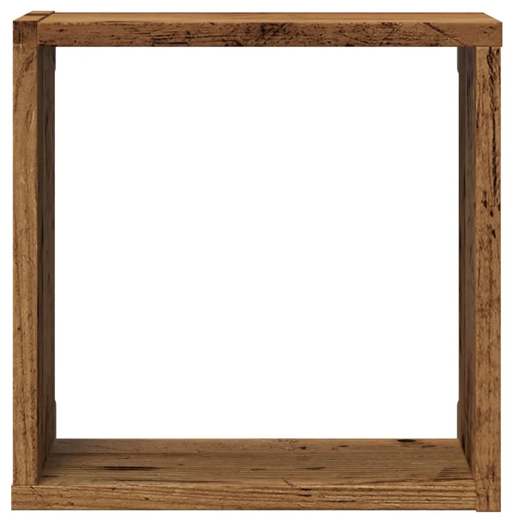 4 db antik fa színű szerelt fa fali kockapolc 30x15x30 cm