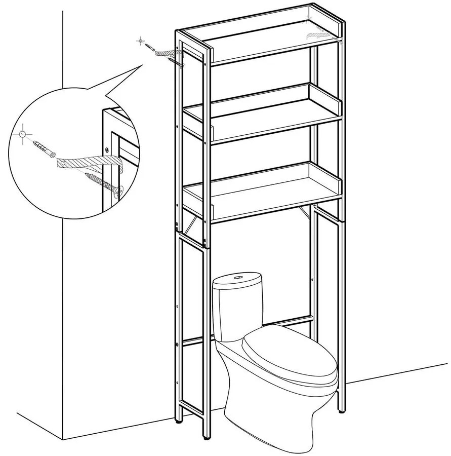 WC feletti tárolóállvány, mosógép polc 63 x 165 x 25 cm