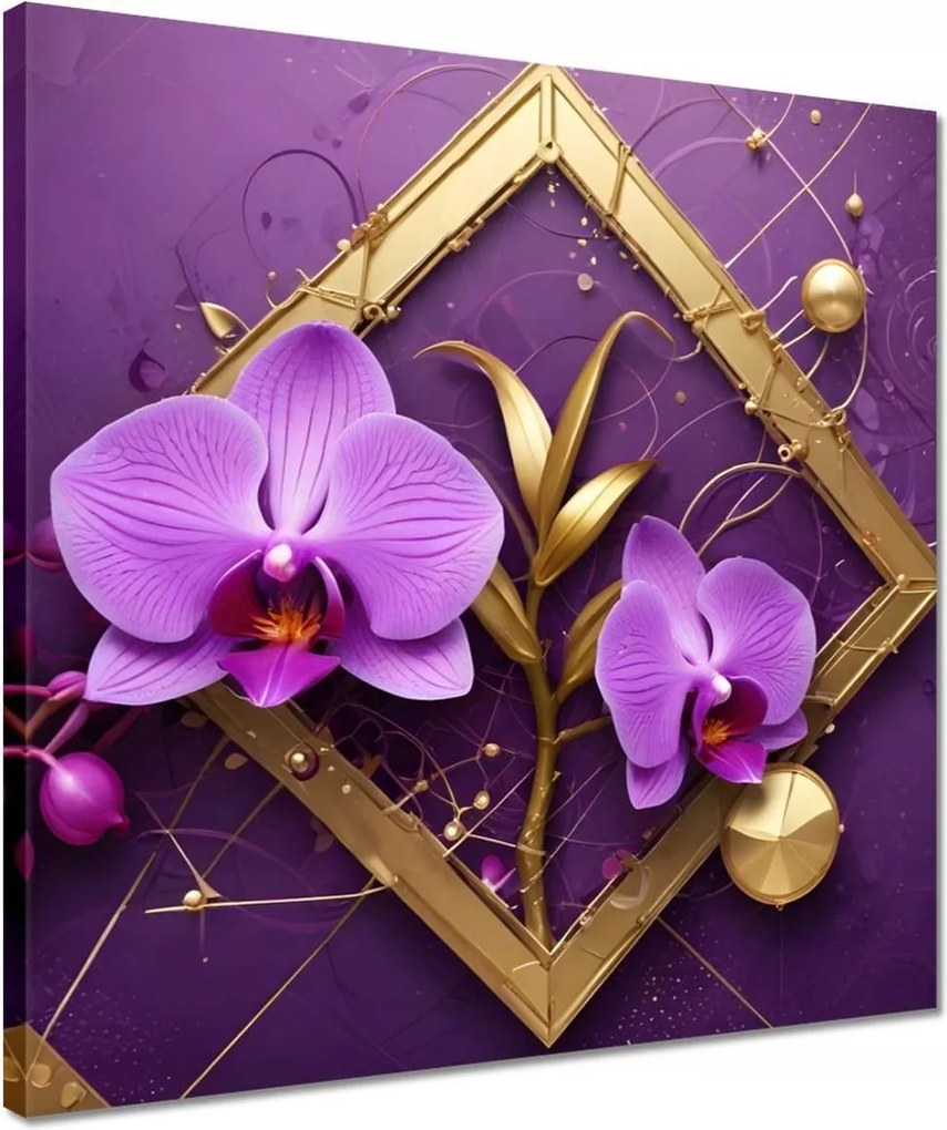 Vászonkép 40x40 Lila orchideák és arany