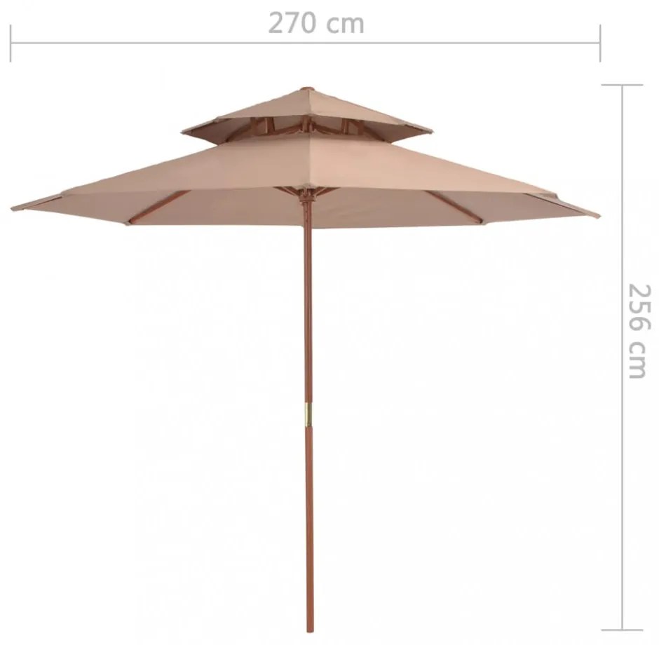 tópszínű kétszintes napernyő fa rúddal 270 cm