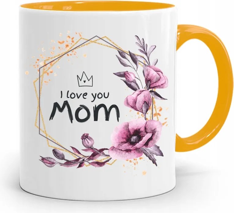Sárga Bögre Ajándék Anyukáknak I Love You Mom fényképes nyomtatással