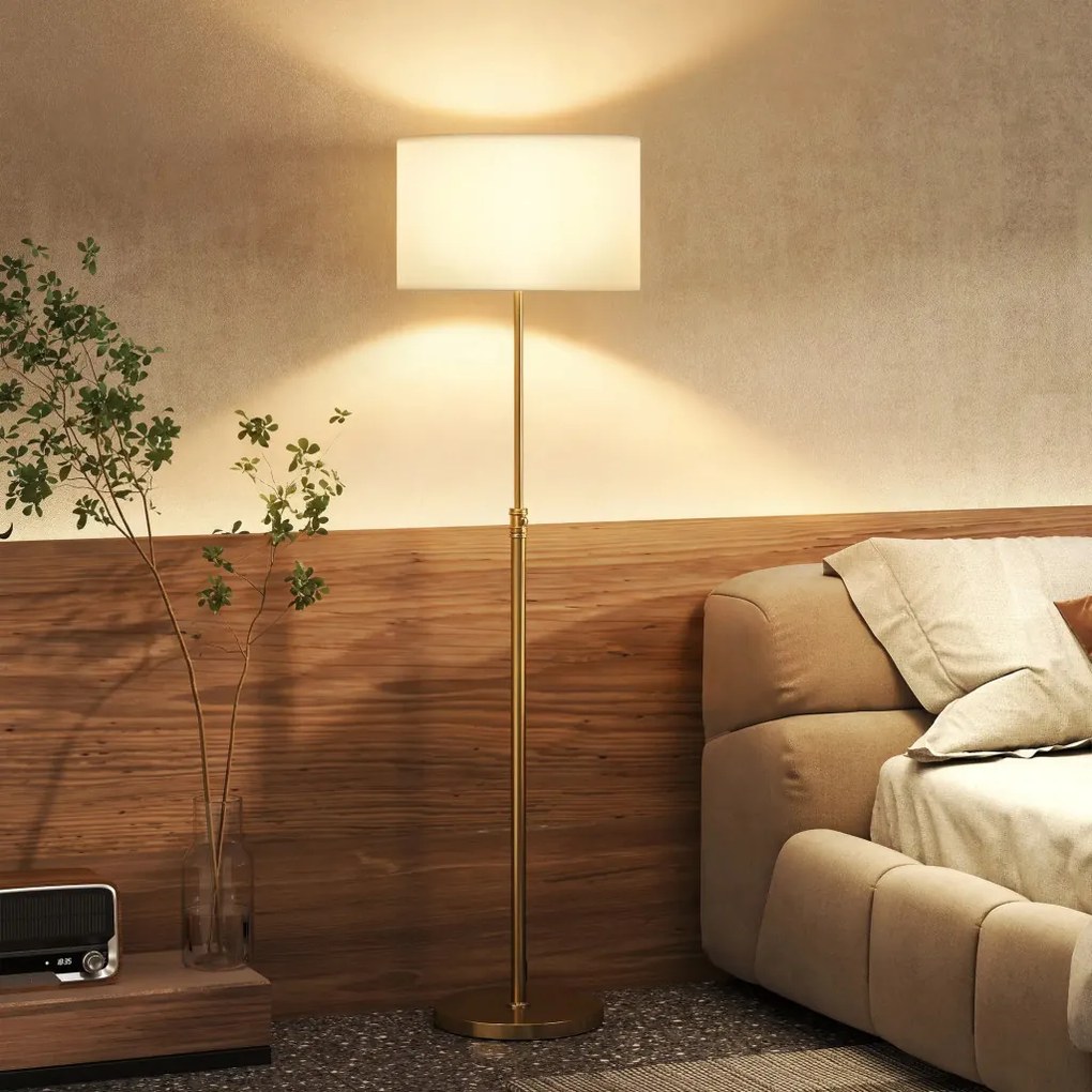 HOMCOM Állólámpa távirányítóval, állítható magasságú, szövet ernyővel, fém talppal, állítható fényerővel, lábkapcsolóval, arany