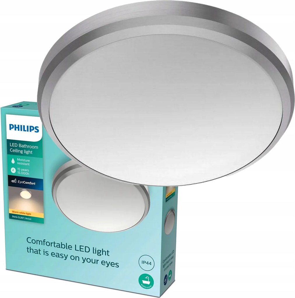 Mennyezeti lámpa Led fürdőszobai lámpa 6W 600lm 2700K IP44 nikkel Philips