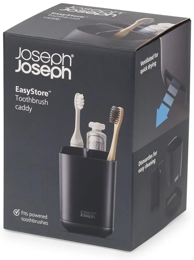 Fekete műanyag fogkefetartó pohár EasyStore – Joseph Joseph
