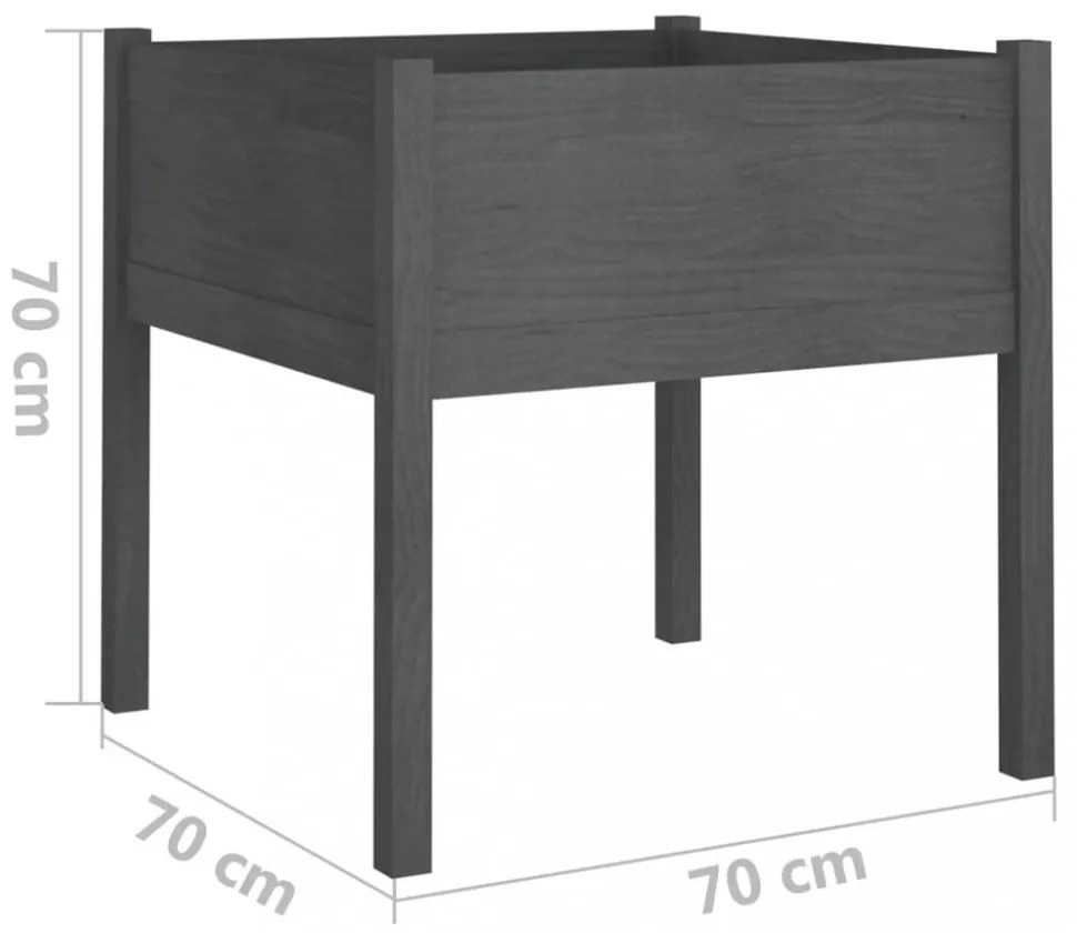 2 db szürke tömör fenyőfa kerti virágtartó 70 x 70 x 70 cm