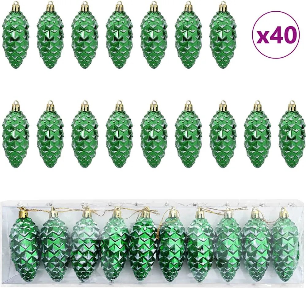 vidaXL Karácsonyi tobozlabda 40 pcs Zöld Műanyag