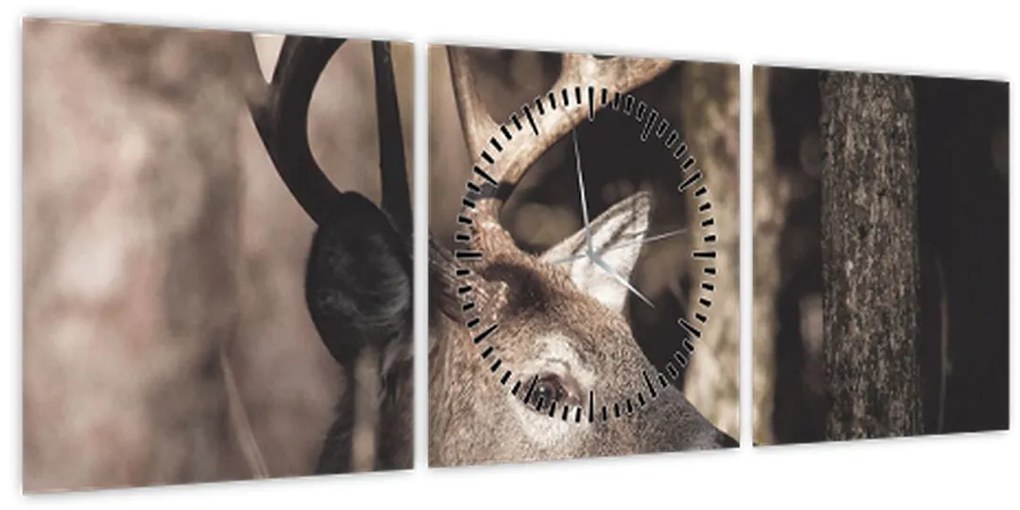Kép - Szarvas az erdőben (órával) (90x30 cm)