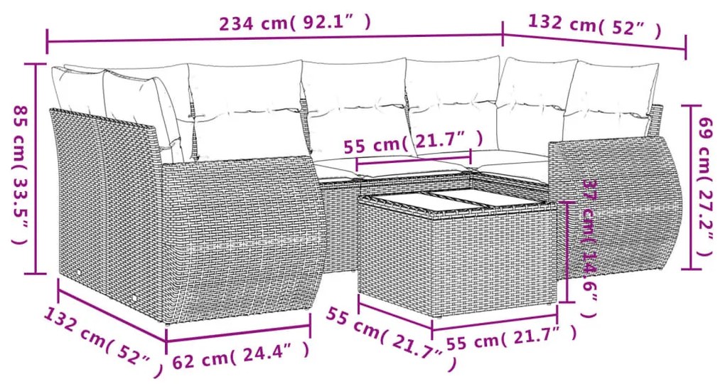 7 részes bézs polyrattan kerti ülőgarnitúra párnákkal