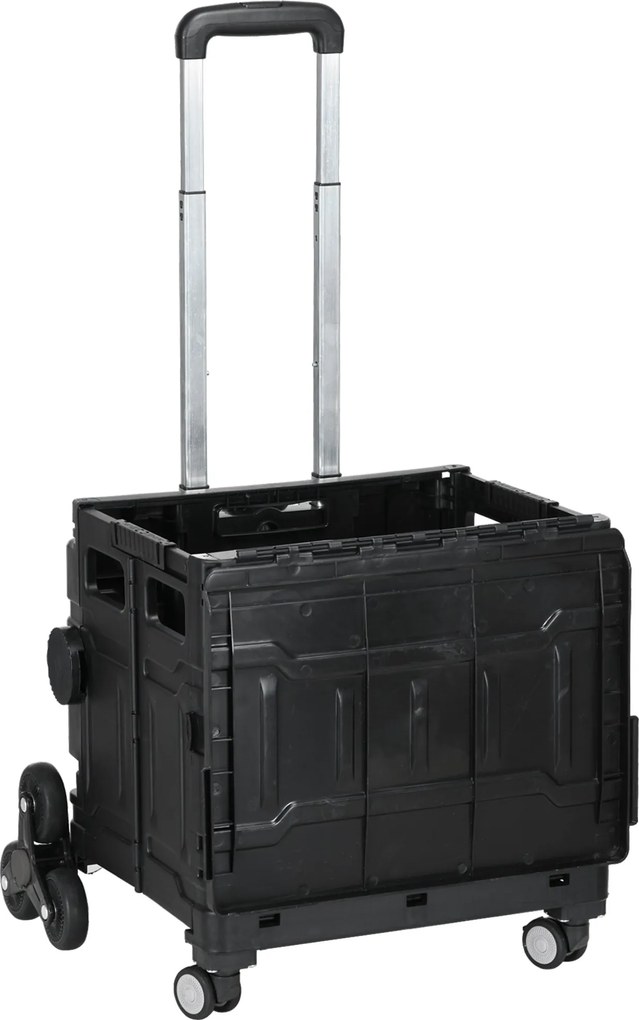 HOMCOM Összecsukható Bevásárlókocsi, Bevásárló Kocsi Állítható Telepítható Fogantyúval, Lépcsőmászó Fedéllel, Szállító Kocsi 80 kg Teherbírással, Feke