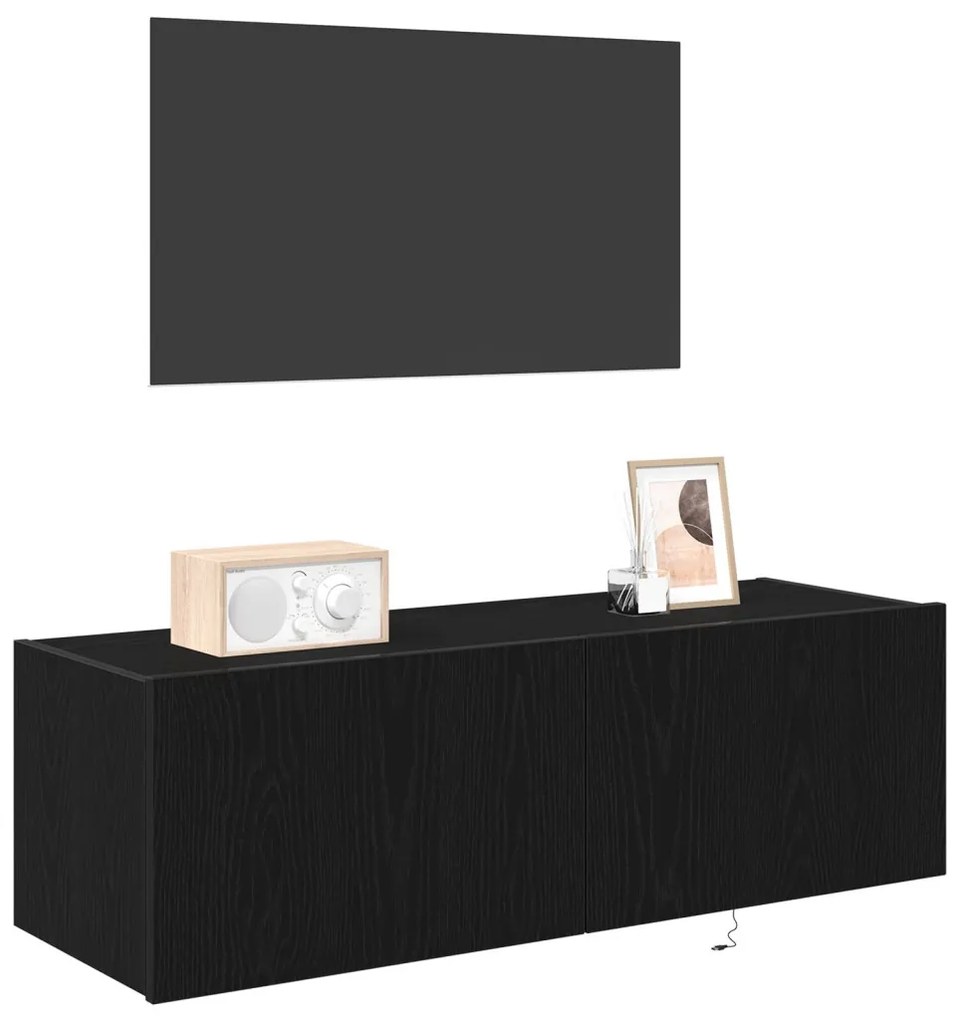 TV Falióra LED világítással Fekete Tölgy 100x35x31 cm