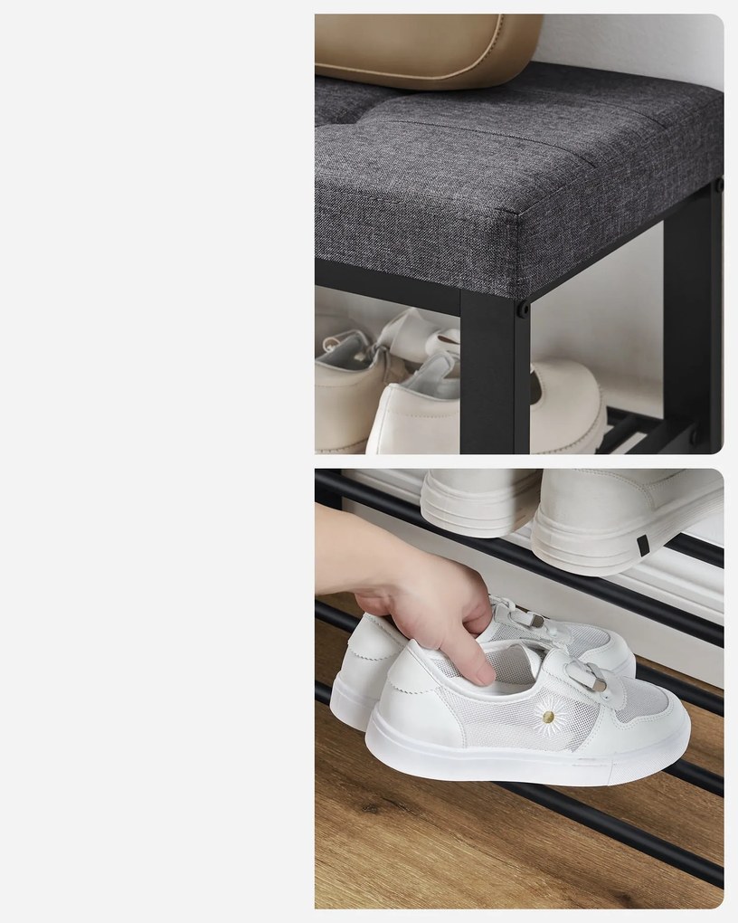 Cipősszekrény paddal és szürke ülőkével MOBRIX 81x49 cm, fekete